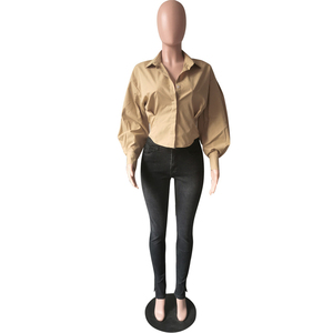 TKS S-3XL Nouveauté Automne 2026 Hauts de Vêtements Couleur Unie Manches Longues Bouffantes Col Rabattu Blouses et Chemises pour Femmes - Product Image 6