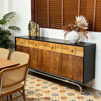 Buffet vintage minimaliste en bois de frêne, armoire de rangement d'entrée, crédence, cadre en métal, meubles de salon, décoration de cuisine