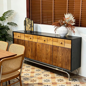 Buffet vintage minimaliste en bois <span class=keywords><strong>de</strong></span> frêne, armoire <span class=keywords><strong>de</strong></span> rangement d'entrée, crédence, cadre en métal, meubles <span class=keywords><strong>de</strong></span> salon, décoration <span class=keywords><strong>de</strong></span> cuisine - Product Image 6