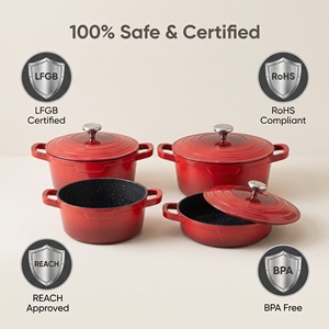 Lot de 10 casseroles et faitouts rouges en <span class=keywords><strong>aluminium</strong></span> moulé sous pression, antiadhésives, sans PFOA, pour cuisine domestique, personnalisables OEM - Product Image 2