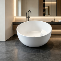 Baignoire autoportante ronde moderne en surface solide, forme de bol, profonde, blanche, pour villa, hôtel, salle de bain, équipement sanitaire