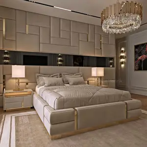 Bedroom Furniture Luxury Hand Villa Home King Size Big Headboard Leather Upholstered Italian Modern Luxury Bed Large Headboard