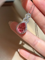 18K Gold Labor-Gezüchteter Padparadscha Saphir Anhänger Halskette Birnenförmiger Ovaler Smaragdschliff Halo Maßgefertigter Schmuck Großhandel