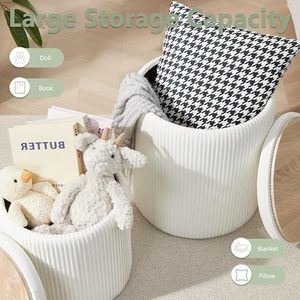 Ensemble de rangement pouf blanc moderne 2 petits tabourets en velours pour chambre à coucher salon <span class=keywords><strong>table</strong></span> <span class=keywords><strong>basse</strong></span> <span class=keywords><strong>tabouret</strong></span> de courtoisie en plastique et en bois - Product Image 4