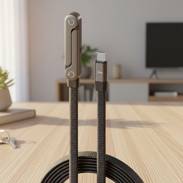 2026 Manufacturer Wholesale Nylon Braided 240W Fast Charging Cable 90° Angled Design 360° Rotating Phone Holder Compatible