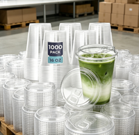Gobelets en plastique transparents jetables écologiques sans BPA de 16 oz avec couvercles plats, gobelets pour boissons froides en PET, lot en vrac pour fêtes, bubble tea, café glacé