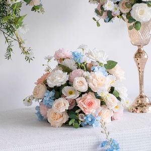 Suministros para arreglos florales, artículos de decoración para fiesta de <span class=keywords><strong>cumpleaños</strong></span> infantil, <span class=keywords><strong>rosas</strong></span>, flores artificiales, piso, corredor de flores de boda, azul - Product Image 4