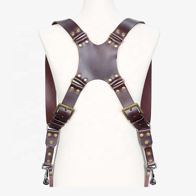 High Quality Adjustable Release Men Shoulder Harness Classic Style Neck Leather Dual Customized Camera Straps Safe Belt