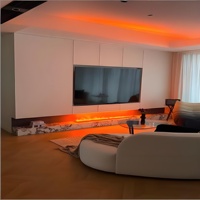 Cheminée électrique moderne linéaire en acier inoxydable 304 avec vapeur d'eau atomisée, effet flamme néon LED 3D et télécommande
