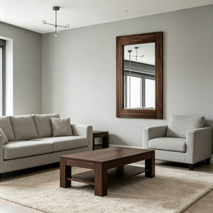 Specchio da Parete Rettangolare con Cornice in Legno Scuro Rustico, Specchio per Bagno e Arredamento Casa - Product Image 5