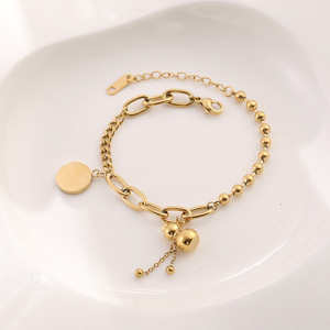 18K Or <span class=keywords><strong>Gourde</strong></span> Pendentif Bracelet En Acier Inoxydable Plaqué Double Perles Creuses Senior Banquet Bijoux Amoureux De La Mode Souvenirs - Product Image 2