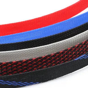 Lengan Kabel PET Jalinan Lengan Kawat Dapat Diperpanjang Pembungkus Nilon Terisolasi Kepadatan Tinggi Ketat Selubung Pelindung Harness Sleeving