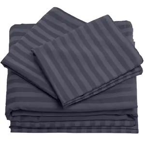 grey black color striped cotton customized color bed sheet set flat sheet set stripe fitted sheet with pillow case