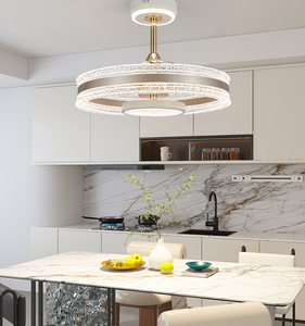 Lampadario a Sospensione Moderno di Lusso Dorato, Ventilatore da Soffitto <span class=keywords><strong>LED</strong></span> di Nuovo Design per Soggiorno e Sala da Pranzo, Elegante Lampadario Ventilatore Sospeso - Product Image 1