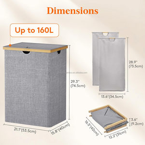 Chất lượng cao 110/140L công suất lớn tre xử lý giặt cản trở cao vải lưu trữ bin nắp cho quần áo nhà quần áo bẩn - Product Image 4