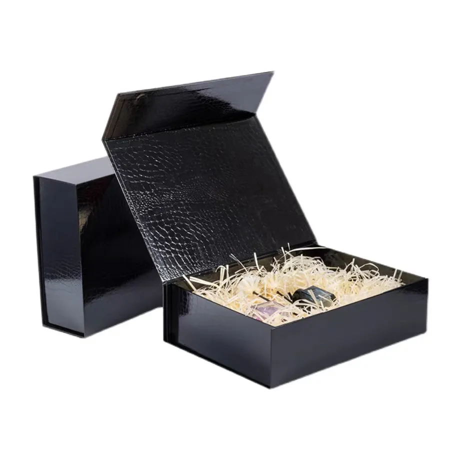 Роскошная Черная картонная коробка с принтом на заказ, жесткая большая вместимость, магнитная складная коробка для подарка, косметики