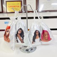 Pochettes de rangement personnalisées en satin recyclable pour extensions de cheveux naturels avec cordon de serrage noir pour emballage de perruques et de mèches de cheveux