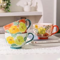 Mug à café, thé ou eau en céramique, peint à la main avec des motifs floraux, directement de l'usine, grande tasse pour le petit-déjeuner
