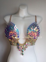 Bling Diamant Cristal Gland Soutien-Gorge De Danse Du Ventre Vêtements De Danse Exotique Stripper Outfit Sexy Party Club Femmes Sequin Strass Bikini