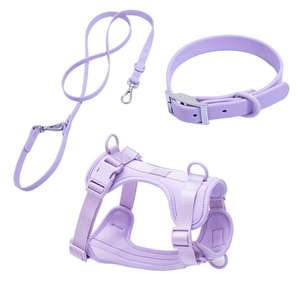 カスタム卸売3PK防水PVC犬猫首輪ペットハーネスとリーシュ亜鉛合金バックルソリッドパターン - Product Image 4