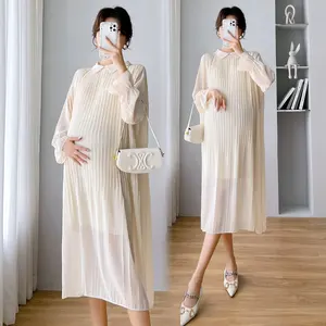 Top Supplier Autumn Pleated Chiffon Maternity Dress For Woman 2020 Business Casual