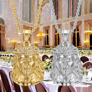 طقم قلادة عنق ماسية قلادة رقص ذاتية الصنع من الفولاذ المقاوم للصدأ خطاف عظمي سمك ذهبي 50 جرام من العارضين قلادات مزيفة للرجال عصرية - Product Image 3