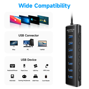 Rshtech USB HUB 3.0 7 cổng nhôm USB 7 trong 1 HUB với Power 12V2A Adapter USB Hub cho <span class=keywords><strong>PC</strong></span> máy tính xách tay - Product Image 2