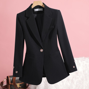 Women's Blazer Black Solid Color Polyester Worsted No-Wrinkle Treatment Professional Fit For Office Wear - Product Image 1