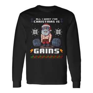 Tout ce que je veux pour Noël, c'est un t-shirt à manches longues Gains Santa Gym - Product Image 1