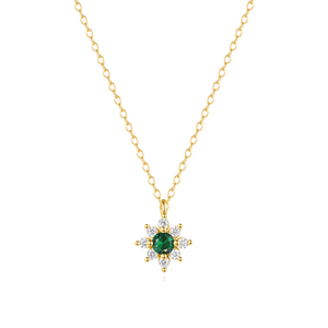 Collier pour femmes à la mode avec fleur en zircon vert, argent 925 plaqué or 18 carats - Product Image 1