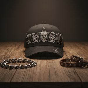 Pré-vente Édition Halloween : Casquette de baseball en daim brodé doublée de soie et de satin, style streetwear 'Look at Me', personnalisable - Product Image 1