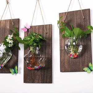 Jarrón de cristal geométrico colgante único creativo con tablero de madera, jarrón decorativo de planta hidropónica transparente - Product Image 4