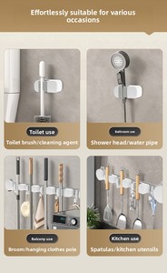 Support <span class=keywords><strong>mural</strong></span> pour balai et serpillière, crochet en plastique, organisateur pour salle de bain ou cuisine avec trou de suspension - Product Image 4