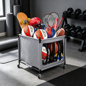 <span class=keywords><strong>Chariot</strong></span> de rangement commercial à roulettes pour équipement sportif, bac de rangement métallique pour équipement de sport pour salle de sport, garage, club sportif et centre d'entraînement - Product Image 3
