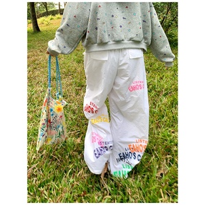 <span class=keywords><strong>Pantalon</strong></span> de survêtement décontracté d'été, style minimaliste américain, imprimé lettres, à cordon de serrage, coupe large, léger et amincissant - Product Image 3
