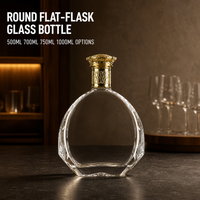 Botella de Vidrio Plana Redonda Solent de 500 ml, 700 ml, 750 ml, 1000 ml, Botella Transparente para Licores con Tapa Dorada, Precio de Proveedor Mayorista