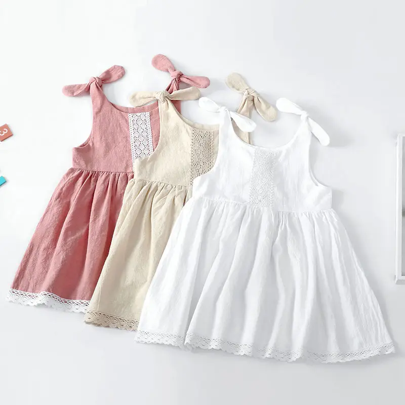 Roupas infantis de verão para bebês, vestidos casuais com renda floral bege branco rosa