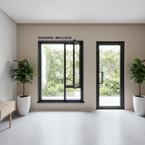Ventana abatible francesa moderna de doble oscilación, vidrio de aluminio gris con marco de esquina, diseño de giro inclinable para villas - Product Image 3