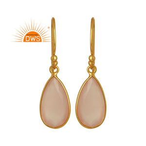 Vente en gros de boucles d'oreilles indiennes en pierre précieuse calcédoine rose boucles d'oreilles design en argent plaqué or bijoux de la collection vintage - Product Image 1