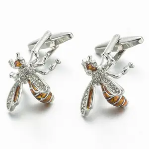 Boutons d'affaires en cuivre émaillé exquis en cristal de style français Robe Chemise Chaîne Insecte Abeille Bijoux Boutons de manchette Hommes Boutons de manchette