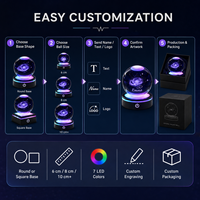 Boule de cristal galaxie gravée au laser 3D personnalisée en usine, veilleuse avec base LED en plastique RGB 7 couleurs, cadeau décoratif personnalisé