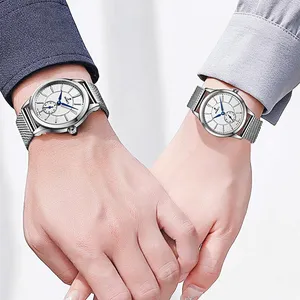 นาฬิกาข้อมือควอตซ์สแตนเลสกันน้ำได้50เมตร,นาฬิกาสองชั้นสำหรับผู้ชายและผู้หญิง