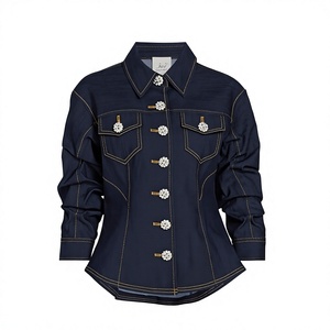 Womens Washed <b>Denim</b> <b>Jacket</b> Casual Turn-down Collar Long Sleeve Zipper Front Pockets Streetwear Autumn Style - Product Image 1
