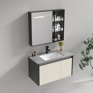 Gabinete de lavabo de tocador de baño de aluminio moderno de lujo con espejo Vanidades de hoteles elegantes para uso en apartamentos y hoteles - Product Image 3