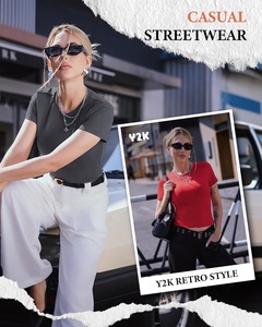 LeJing Haut court moulant à manches courtes et col rond pour femme, uni, au-dessus du genou, style décontracté, mode printemps-été 2026 ODM - Product Image 5