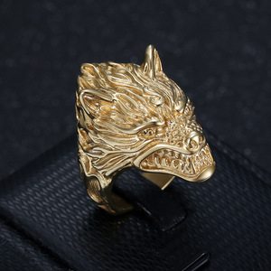 Accesorios de Comercio Exterior, Anillo Unisex Personalizado de Hip-Hop, Cabeza de Lobo, Acero Inoxidable Fundido, Estilo Retro Electrochapado - Product Image 3