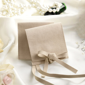 8x8 cm Small Jewelry <b>Gift</b> Packaging Bags Luxury Microfiber Jewelry Pouch With <b>Bow</b> Tie for Bracelet Necklace With String Divider - Product Image 2