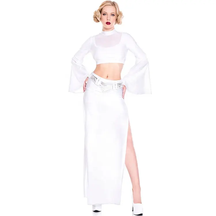 PoeticExist Long Sleeve Fashion White Sexy Evening Dress Costumes