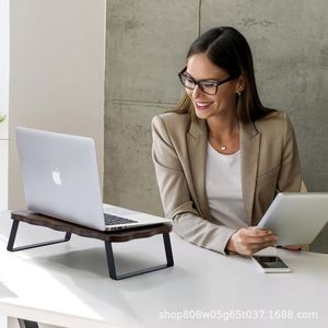 Support d'ordinateur portable rétro en bois massif, étagère de bureau minimaliste, support d'écran d'ordinateur, conception monocouche - Product Image 3