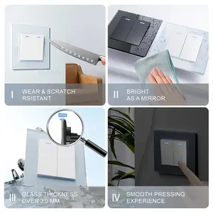 CE Rohs Certificates 20 Years Warranty EU Standard Electrical Wall Rocker Switches Tempered Glass Panel With LED Light Switch